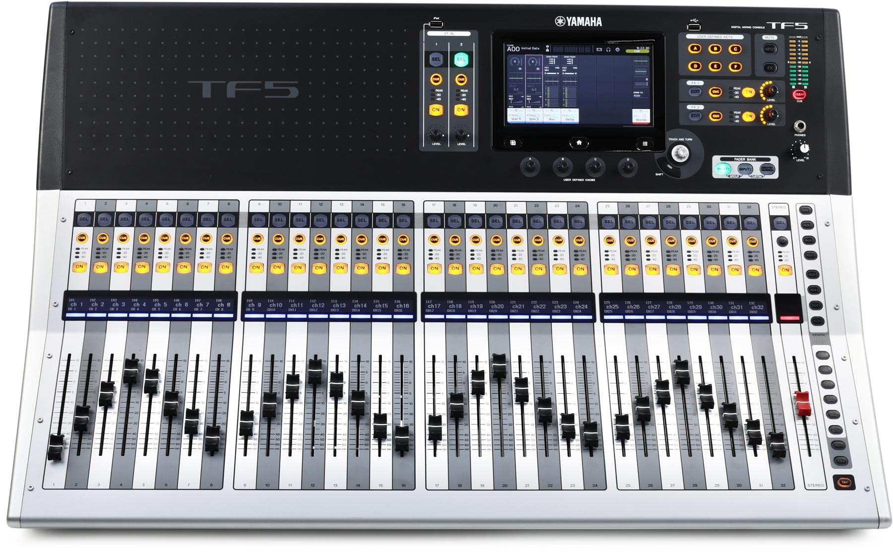 A 48-channel Yamaha TF5 digital mixing console.